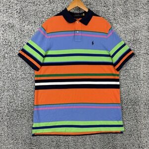 Polo Ralph Lauren Shirt Mens XL Orange Multi Stripe Pique Polo Classic Fit Pony
